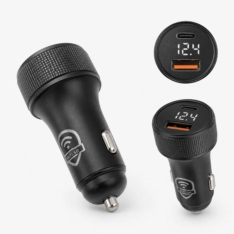 12-V-USB-Ladegerät 65 W mit USB-C, USB-A und Voltmeter